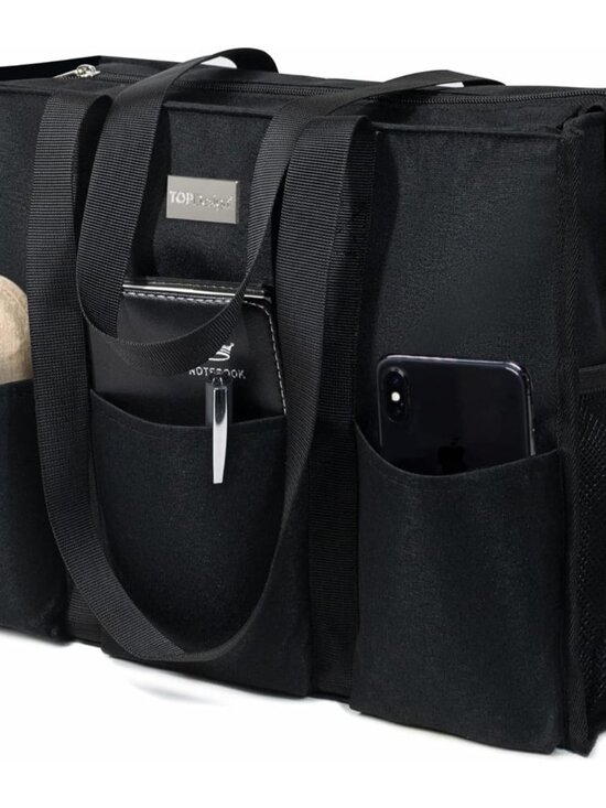 Jewelry - Utility Water Resistant Tote Bag with 13 Pockets, Top Zipper Closure & Thick Bot